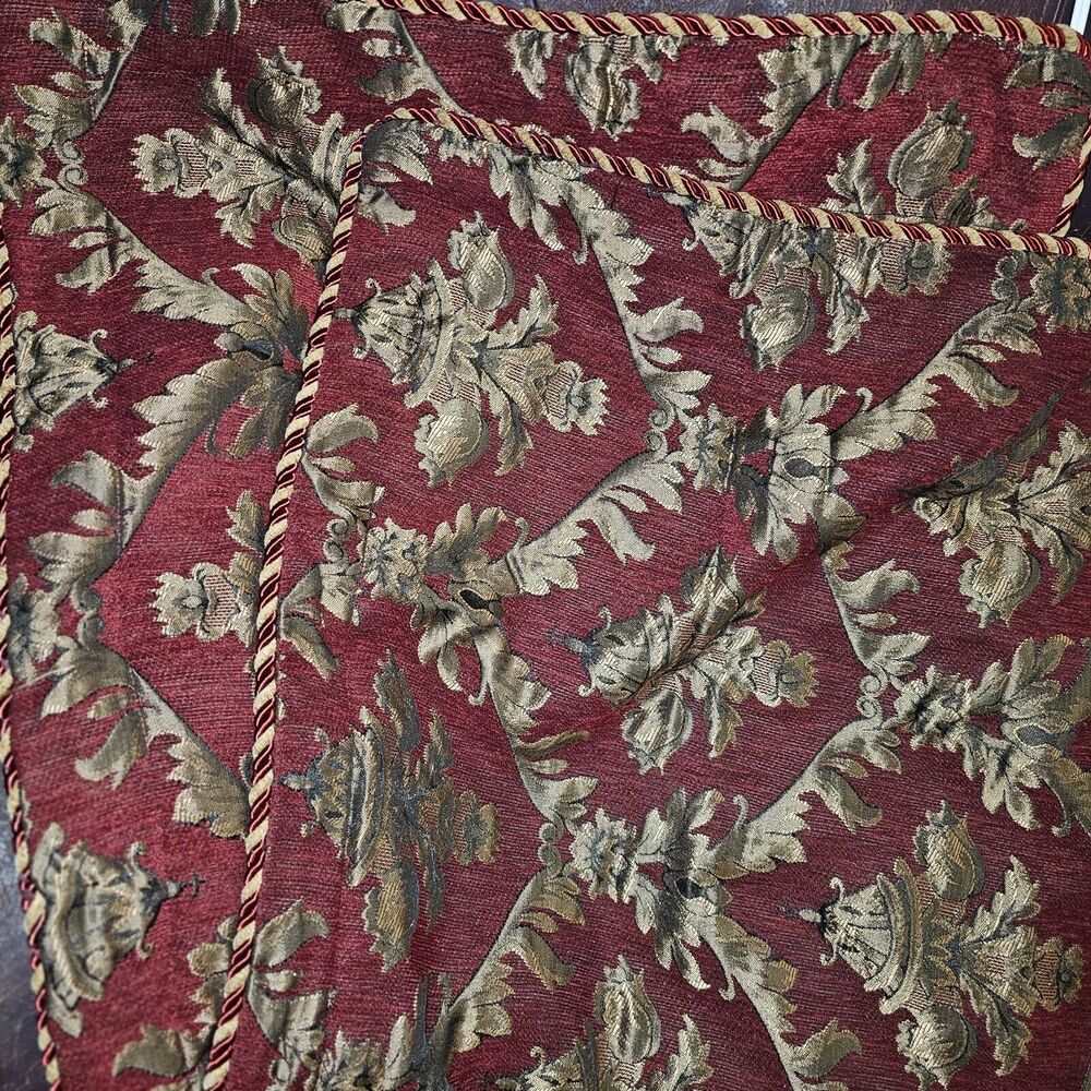 Shavel Home Products 2 King Sham Pillowcases 21"x37" Red Gold Brocade Regency